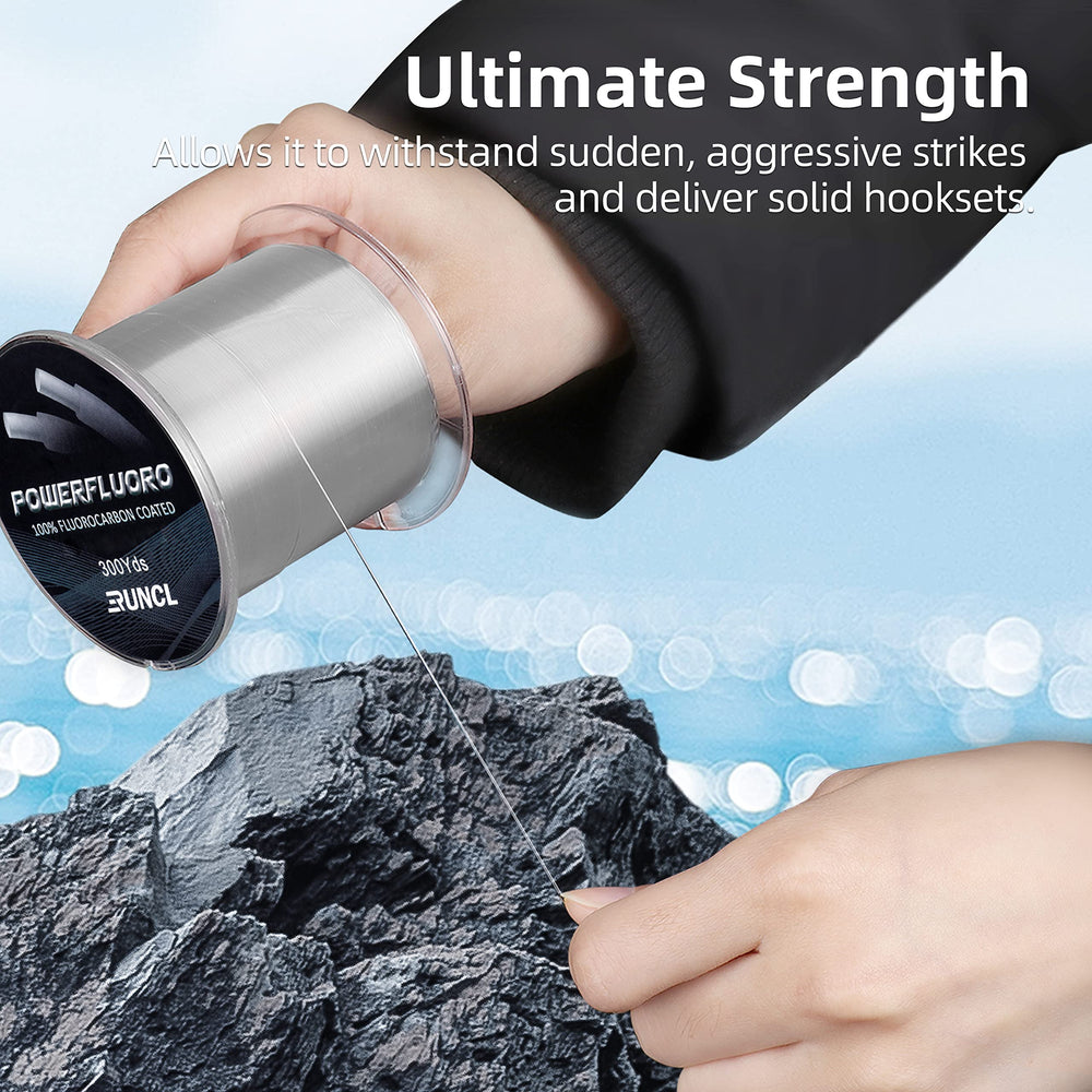 PowerFluoro Fishing Line, 100% Fluorocarbon Coated Fishing Line, Hybrid Line - Virtually Invisible, Faster Sinking, Low Stretch, Extra Sensitivity, Abrasion Resistance (300Yds, 5LB(2.3kgs))