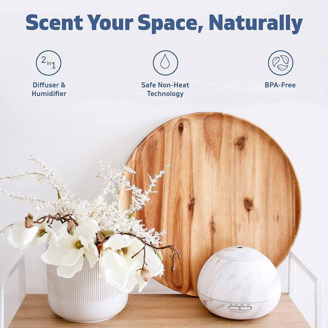 Marble Essential Oil Diffuser, Aroma Diffuser, 350ml Aromatherapy Diffuser, Diffusers for Home, Ultrasonic Cool Mist Room Humidifier, 24+ Hour Capacity, 7-Color Mood Light, BPA-Free (White)