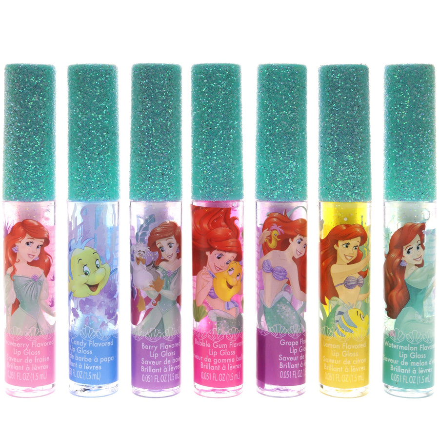 Disney Ariel Kids Washable Party Favor Lip Gloss, 7 Flavors include Cotton Candy, Strawberry, Berry, Bubble Gum, Grape, Lemon and Watermelon