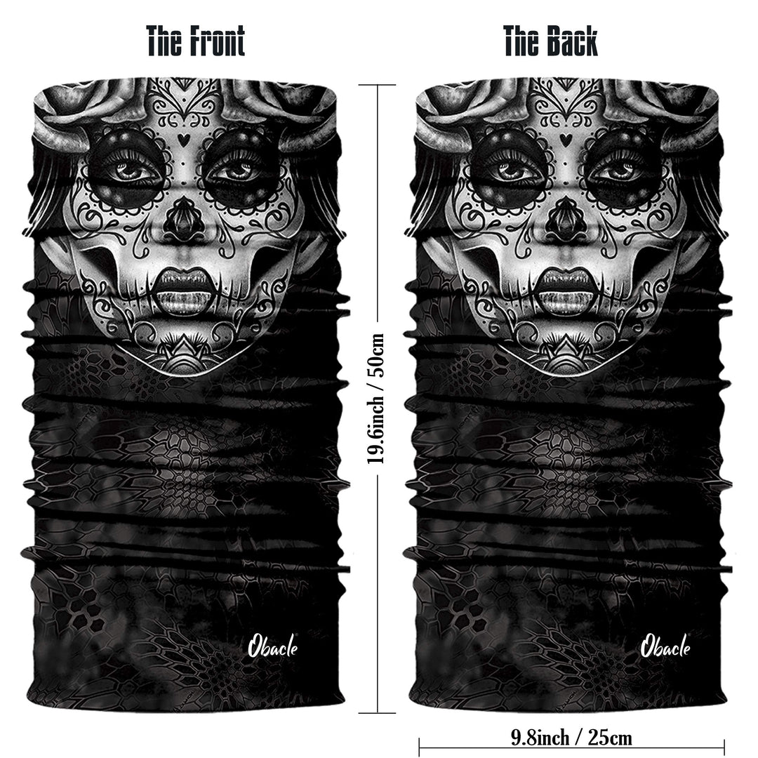 Skull Face Mask for Women Dust Wind UV Sun Protection Seamless Bandana Face Mask for Rave Festival Motorcycle Riding Biker Fishing Hunting Outdoor Running 3D Tube Mask (Gray Flower Face Mask)