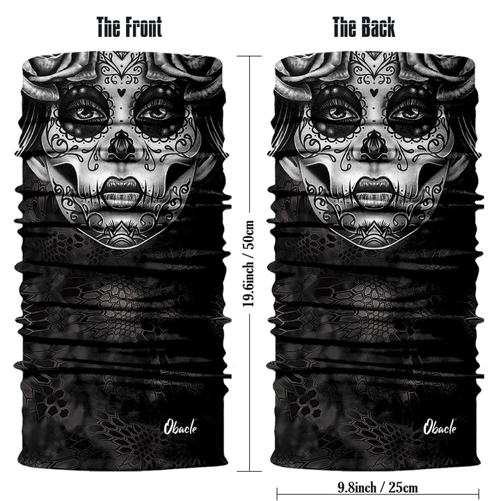 Skull Face Mask for Women Dust Wind UV Sun Protection Seamless Bandana Face Mask for Rave Festival Motorcycle Riding Biker Fishing Hunting Outdoor Running 3D Tube Mask (Gray Flower Face Mask)