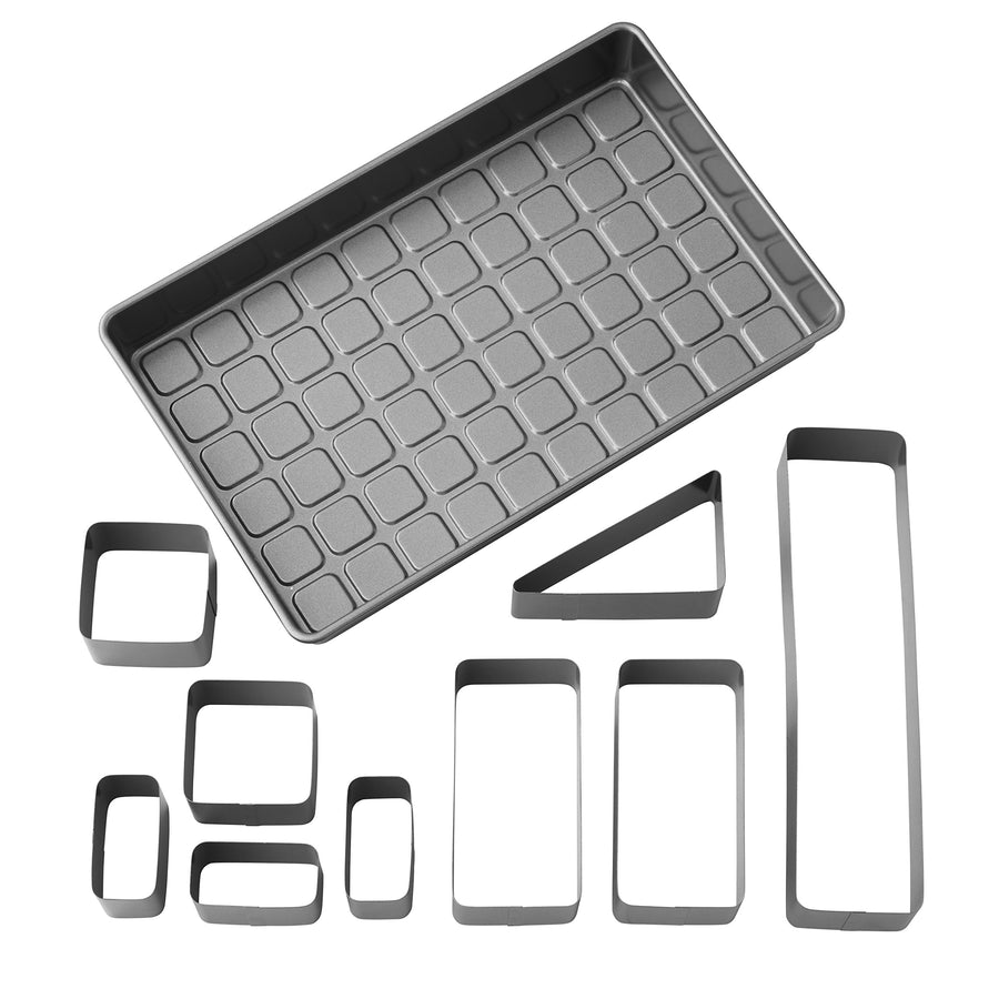 Letters and Numbers Adjustable Non-Stick Cake Pan Set, 10-Piece Set, Steel
