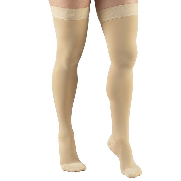 Truform Closed Toe, Thigh High 20-30 mmHg Compression Stockings, Dot Top, Beige, Large