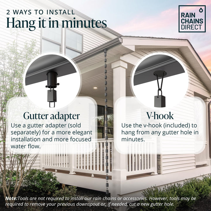 - Square Link Rain Chain - 8.5 FT - Durable Black Powder-Coated Aluminum - Premium Rain Chains for Gutters