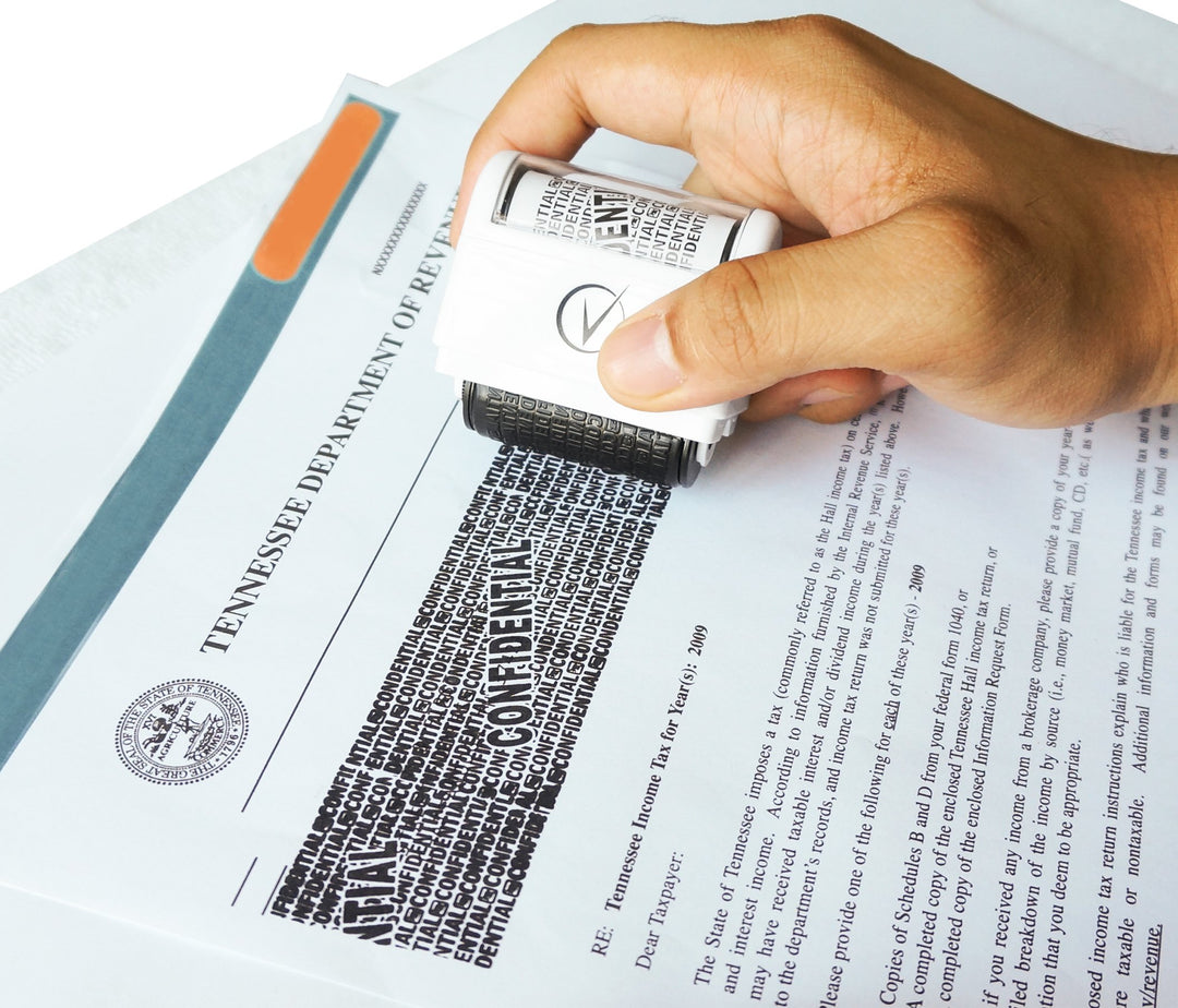 Identity Theft Protection Roller Stamps Wide Kit, Including 6-Pack Refills - Confidential Roller Stamp, Anti Theft, Privacy & Security Stamp, Designed for ID Blackout Security - Classy White