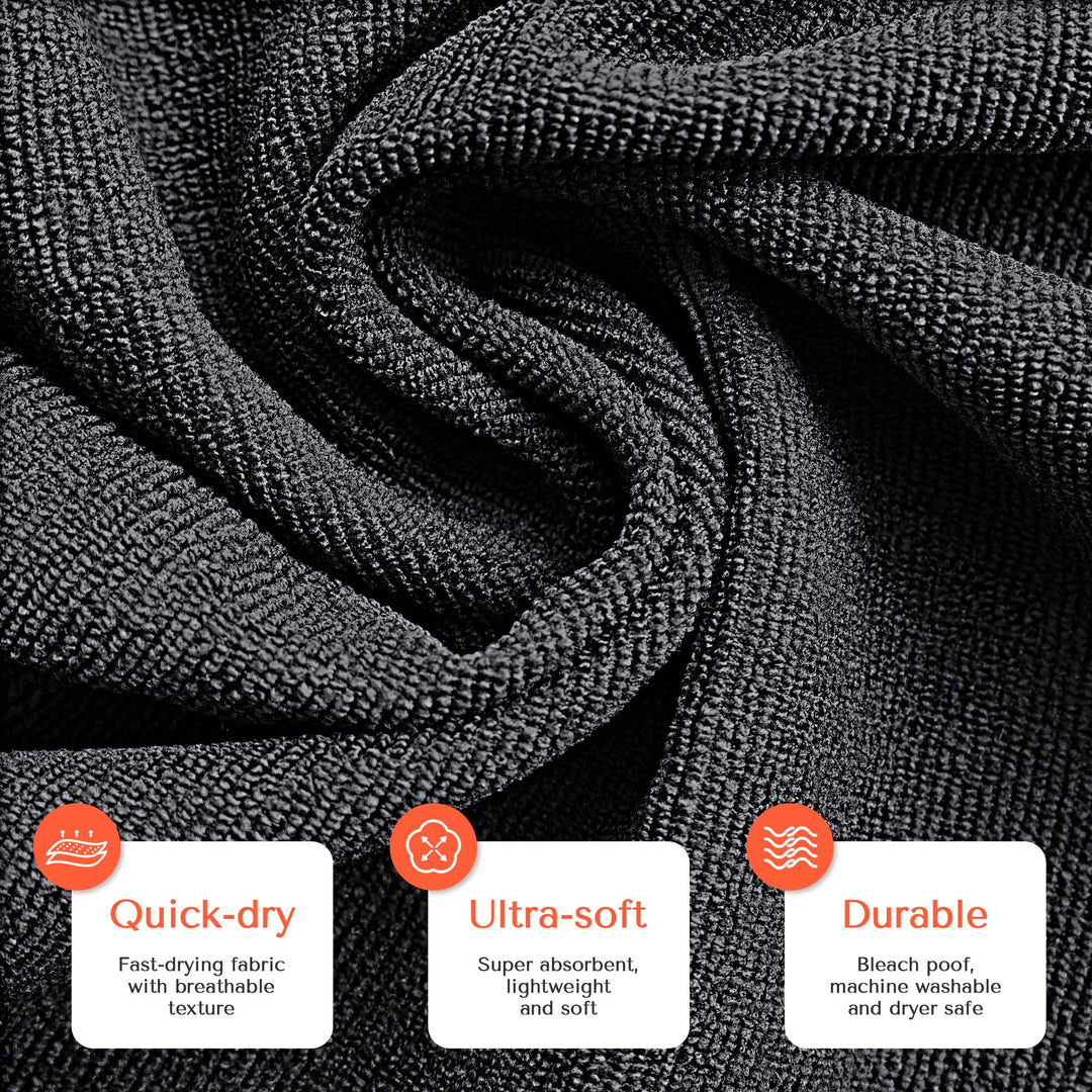 Microfiber Hair Towel - 10 Pack - Salon Towels - Quick Dry Microfiber Towels - 29 x 16 Inches Ultra-Soft Microfiber Towel for Hair, Facial Towels with Soft Absorbant - Black