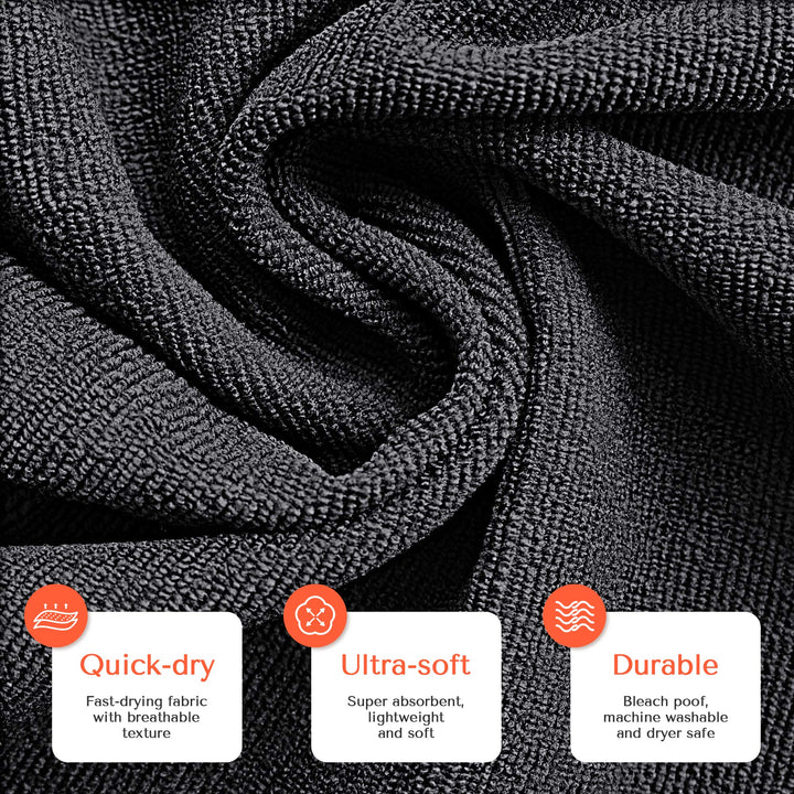 Microfiber Hair Towel - 10 Pack - Salon Towels - Quick Dry Microfiber Towels - 29 x 16 Inches Ultra-Soft Microfiber Towel for Hair, Facial Towels with Soft Absorbant - Black