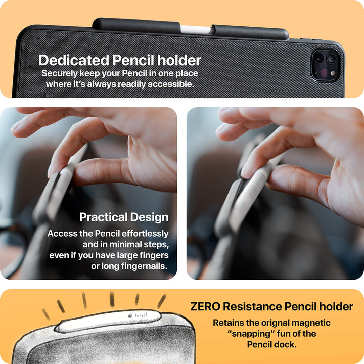 Magma iPad Pro 12.9 inch Case for 2022, 2021, 2020, 2018 (6th, 5th, 4th & 3rd Generation) Wireless Apple Pencil Charging Magnetic Slim Cover & Pencil Holder (Black)