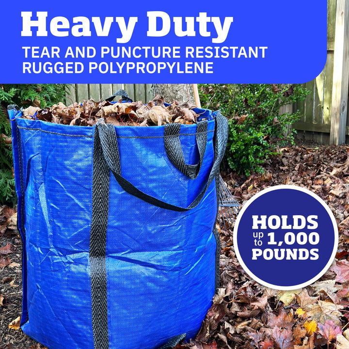 Heavy Duty Home and Yard Waste Bag 48-Gallon Woven Polypropylene, Reusable Lawn and Leaf Garden Bag with Reinforced Carry Handles, Pop-Up Self-Standing Garbage Can, Blue