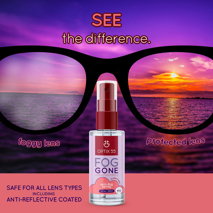New Anti Fog Spray for Glasses - Safe for Anti Reflective Lenses & All Lenses | Defogger for Eye Glasses, Mirrors, Swim Goggles (2oz)