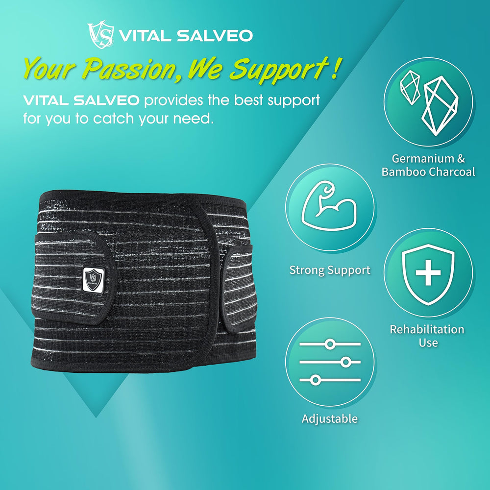 Vital Salveo-Germanium and Bamboo Back Support Lift Heavy Objects, Standing, Relive Back Pain SC-Pro(XXL)
