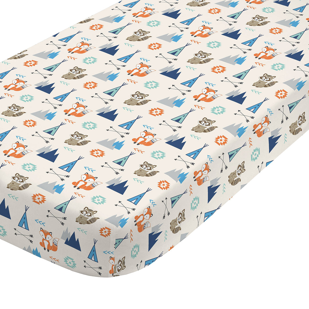 Aztec Mix & Match 100% Cotton Grey/Fox Fitted Crib Sheet, Navy, Orange, Aqua, Ivory