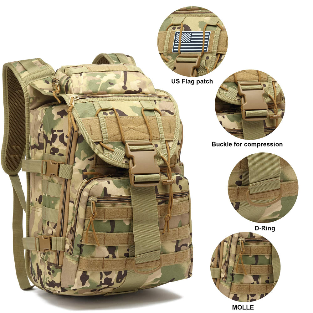 Camo Tactical Backpack for Men, Military Survival Army Backpacks for Camping Hiking Trekking