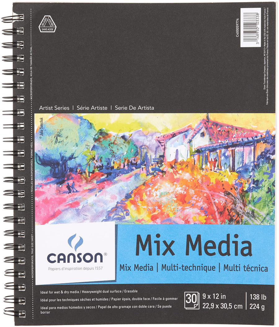 Artist Series Mixed Media Paper, Wirebound Pad, 9x12 inches, 30 Sheets (138lb/224g) - Artist Paper for Adults and Students - Watercolor, Gouache, Graphite, Ink, Pencil, Marker