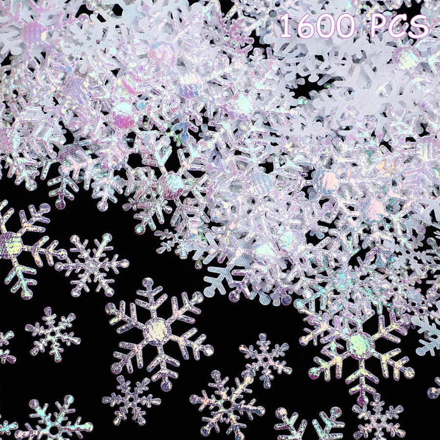 1600 Pieces 3 Size Snowflake Confetti Snowflake Glitter Confetti Decorations for Winter Party Wonderland Party Supplies DIY Craft Projects (White)