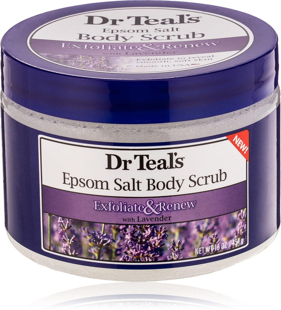 Pure Epsom Salt Body Scrub, Soothe & Sleep with Lavender Essential Oils, 16 oz