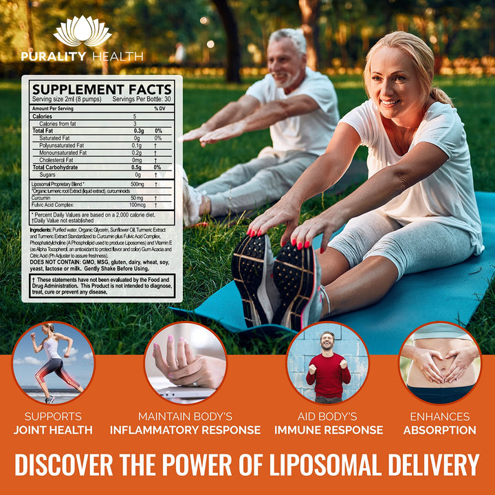 Liquid Turmeric Supplement, Fulvic Acid, Support Joint Health, Liposomal Enhanced Absorption, Vegan, Month Supply