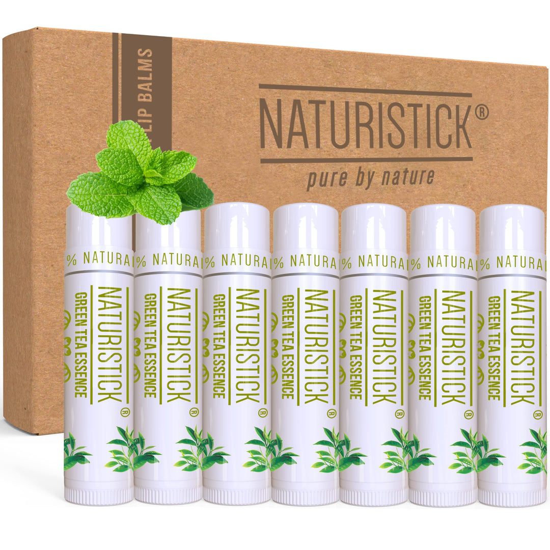 7 Pack Green Tea All-Natural Beeswax Lip Balm Gift Set , Best Healing Chapstick for Dry, Chapped Lips, with Aloe Vera, Vitamin E, Coconut Oil for Men, Women and Kids, Made in USA