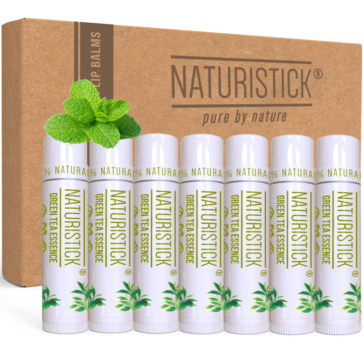 7 Pack Green Tea All-Natural Beeswax Lip Balm Gift Set , Best Healing Chapstick for Dry, Chapped Lips, with Aloe Vera, Vitamin E, Coconut Oil for Men, Women and Kids, Made in USA