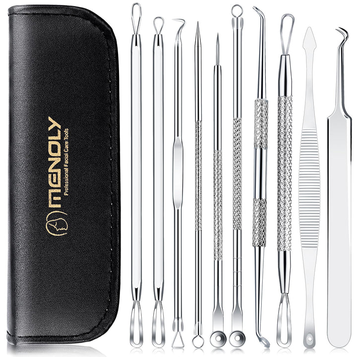 Pimple Popper Tool kit 15 Pcs, Comedone Extractor Blackhead Remover Tool Kit for Whitehead Popping, Stainless Steel Pimple Extractor with Metal Case and 10X Beauty Magnifier