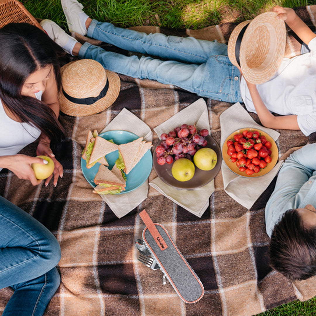 Silverware Set Utensil Set Travel Utensils Spoons and Forks Set Silverware Lunch Utensil Dorm Room Essentials Reusable Utensils Travel Utensil Set with Case Utensil Spoon Fork