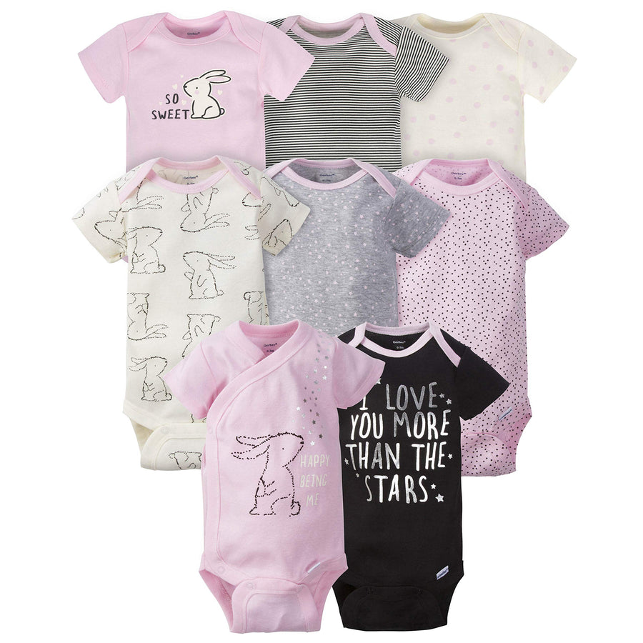 Baby Girl's 8-Pack Short Sleeve Onesies Bodysuits, Princess Pink, Newborn