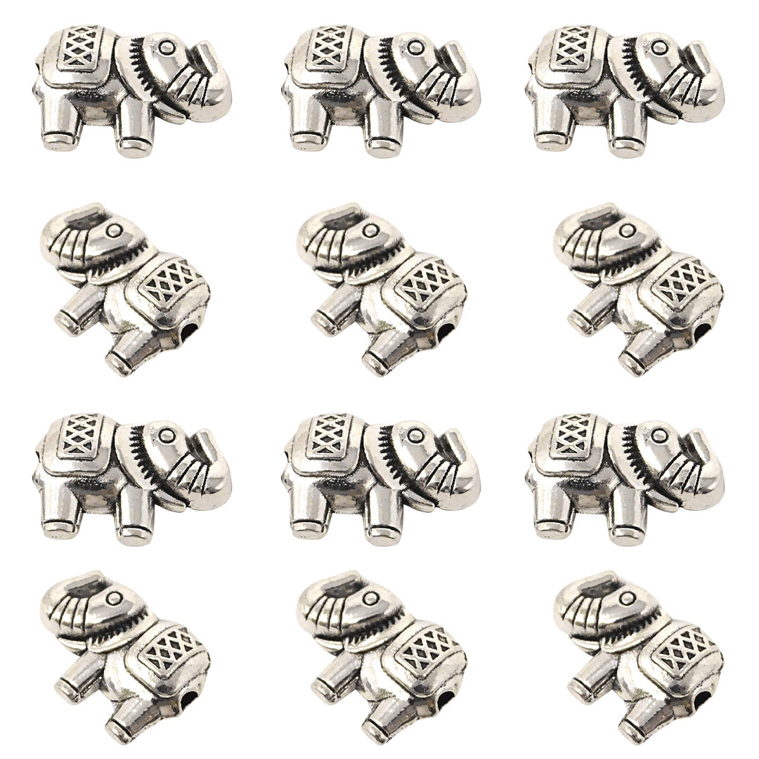 50PCS Antique Silver Lucky Elephant Animal Spacer Beads for Jewelry Making