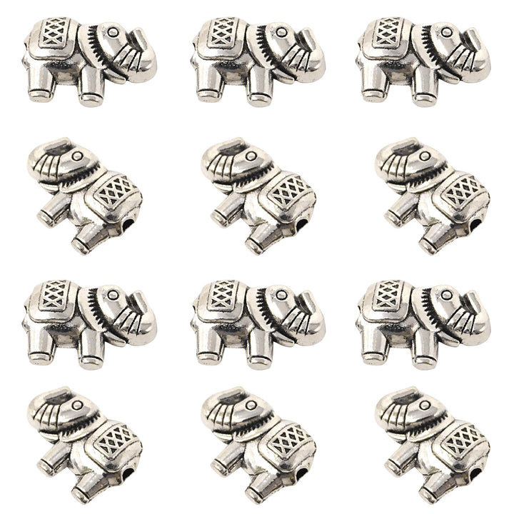50PCS Antique Silver Lucky Elephant Animal Spacer Beads for Jewelry Making