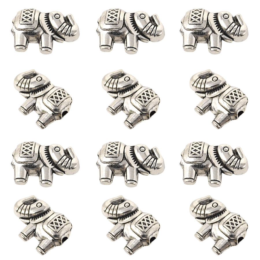 50PCS Antique Silver Lucky Elephant Animal Spacer Beads for Jewelry Making