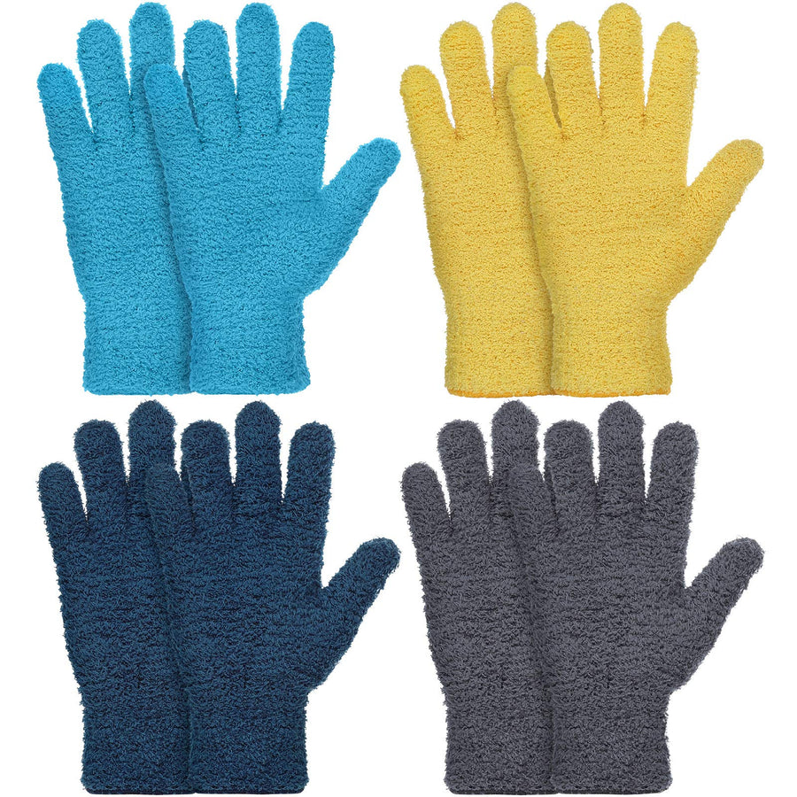 4 Pairs Microfiber Auto Dusting Cleaning Mittens Gloves Reusable Dusting Mittens for House Cleaning, Trucks and Cars, Nice for Cleaning Mirrors Lamps Window (Yellow, Gray, Blue, Dark Blue)
