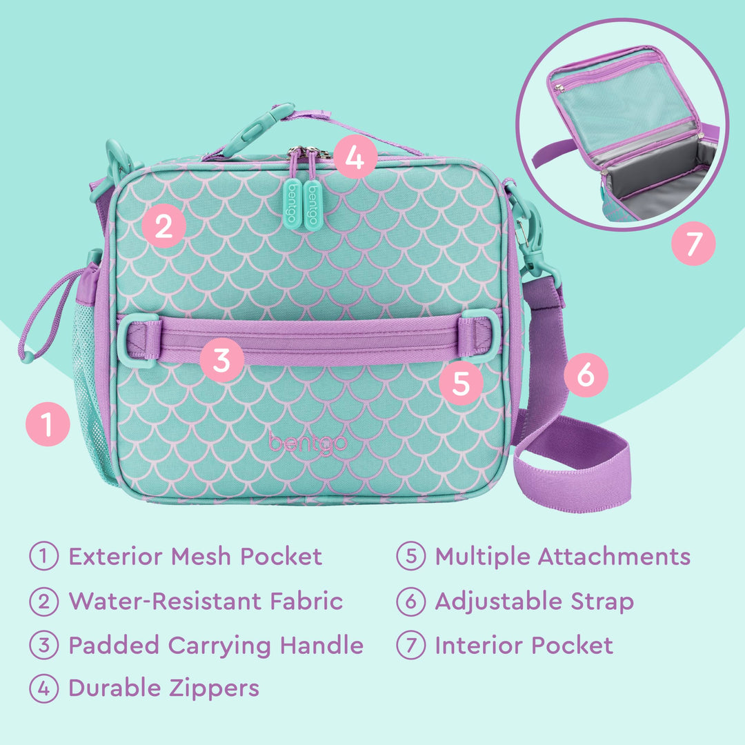 Kids Lunch Bag - Durable, Double-Insulated Lunch Bag for Kids 3+; Holds Lunch Box, Water Bottle, & Snacks; Easy-Clean Water-Resistant Fabric & Multiple Zippered Pockets (Mermaid)