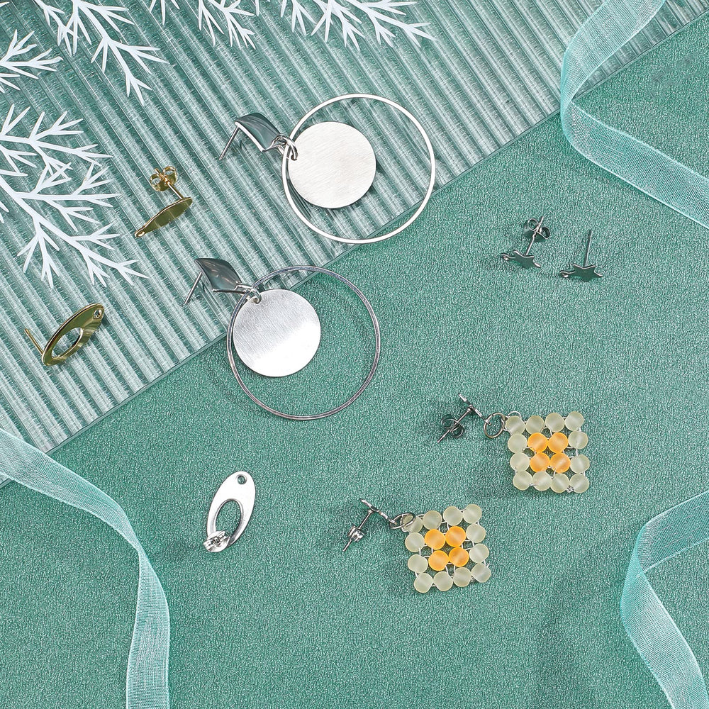 60pcs Earring Posts Golden Silver Ear Pad Base Posts with Holes 3 Style Earring Post 304 Stainless Steel Earring Studs with Ear Nuts for DIY Earrings Craft Making Supplies