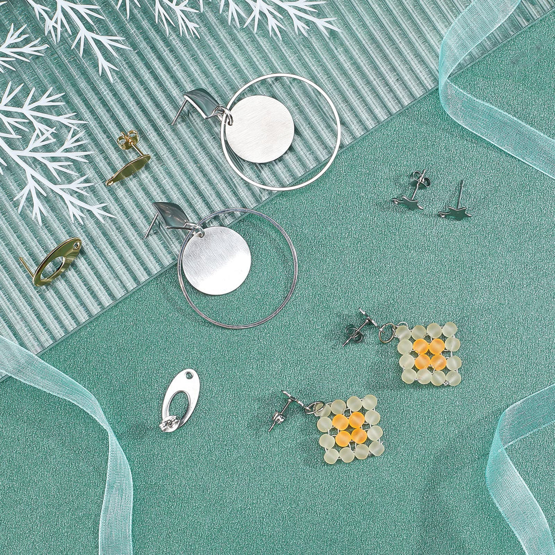 60pcs Earring Posts Golden Silver Ear Pad Base Posts with Holes 3 Style Earring Post 304 Stainless Steel Earring Studs with Ear Nuts for DIY Earrings Craft Making Supplies