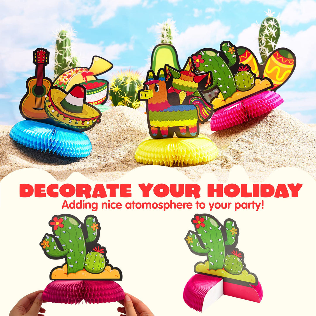 6 PCs Cinco De Mayo Fiesta Honeycomb Table Centerpiece 8.5” Party Decoration for Fun Fiesta Taco Party Supplies, Luau Event Photo Props, Mexican Theme for Carnivals Festivals, Dia De Muertos