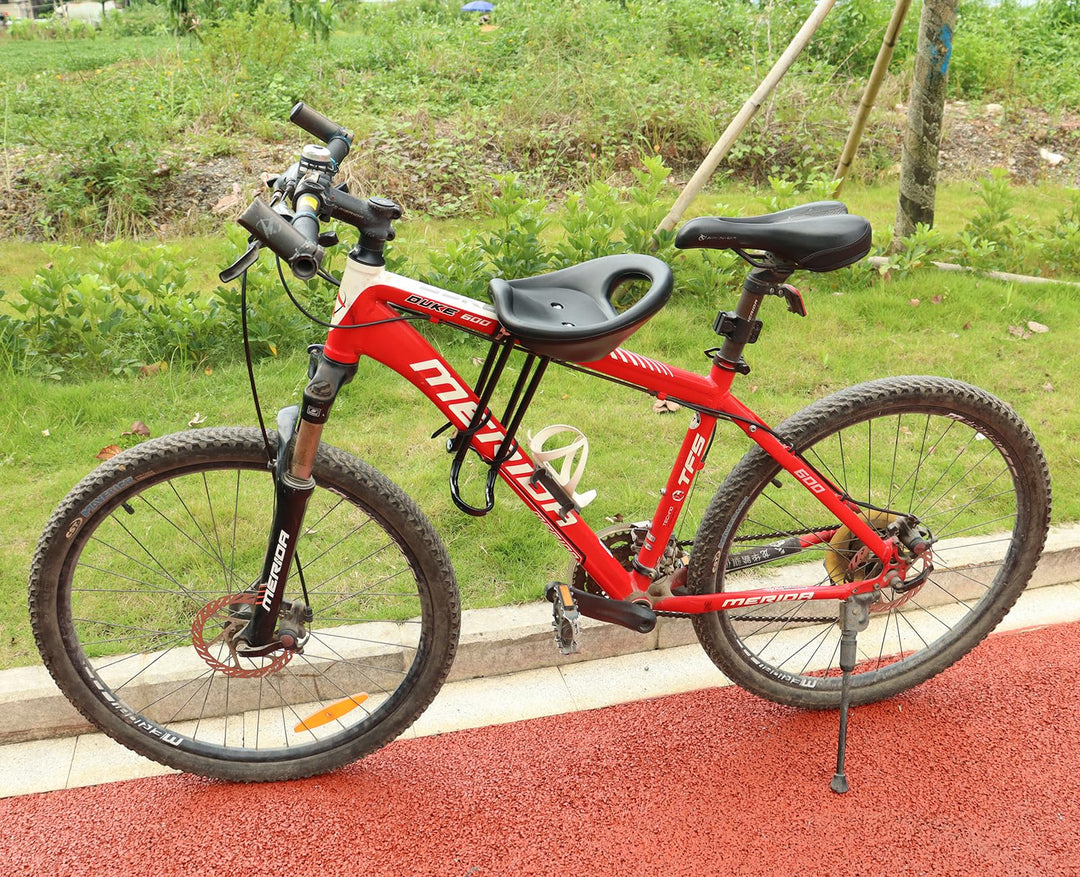 Mountain Bicycle Child Front Seat Child Baby Safe Seats with Back Rest Foot Pedals mountain bike saddle Black