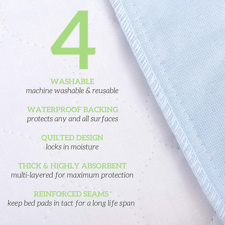 Washable Underpads - Large Bed Pads for use as Incontinence Bed Pads, Reusable Pet Pads, Great for Dogs, Cats, Bunny, Seniors Bed Pad (Pack of 4 - 30x34)