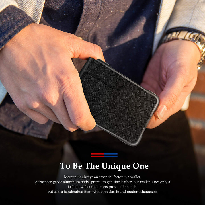 Mens Wallet Tactical Bifold Wallets for Men Metal RFID Blocking Aluminum Money Cards Holder Gifts for Men (Grid)