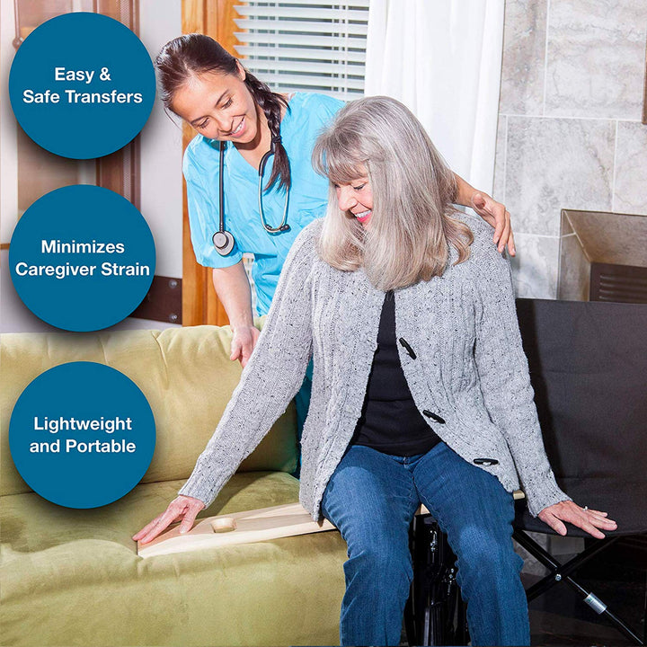 Transfer Board and Slide Board made of Heavy-Duty Wood for Patient, Senior and Handicap Move Assist and Slide Transfers, Holds up to 440 Pounds, FSA HSA Eligible, 1 Cut out Handle, 24 x 8 x .75