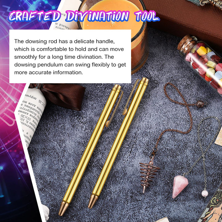 4 Pcs Brass Divining Rods and Dowsing Pendulums Set Include 2 Retractable Paranormal Dowsing Rods with Brass Handle and 2 Dowsing Pendulums for Hunting Treasure, Divining Water, Finding Items