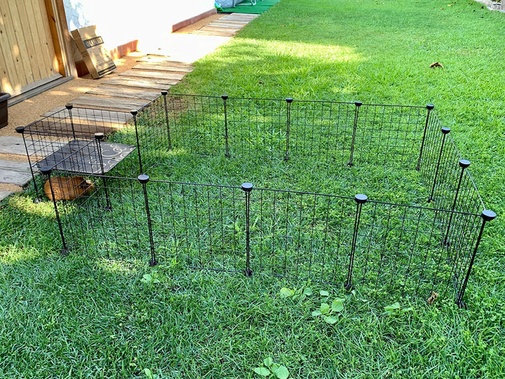 Rabbit Run,Puppy Pen with Door,Encrypted Wire Mesh Cages16 Panels Indoor/Outdoor DIY Metal Pet Fence for Puppy,Rabbit,Kitten,Hamster,Guinea Pig,Turtle,Hedgehog.Black