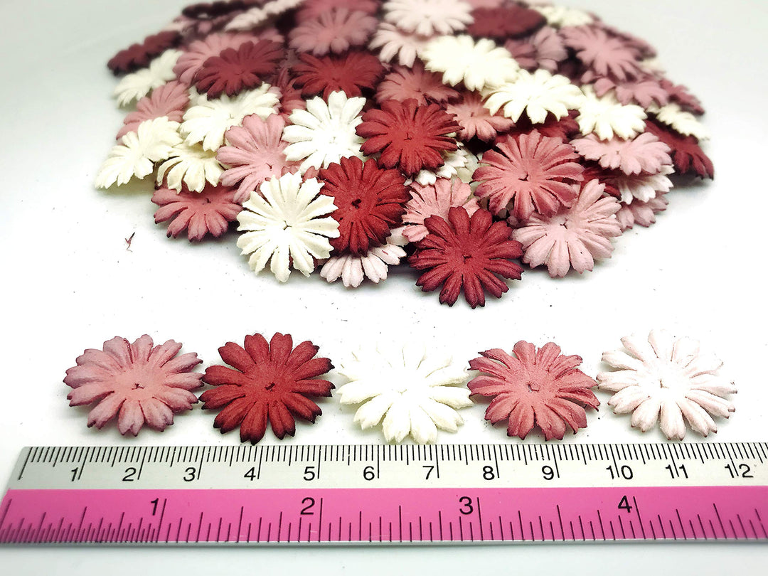 TH 50 pcs. Daisy Paper Flowers 25 mm. Mixed Tone Mauve Petal Flower die cuts Mulberry Paper Flower Craft Handmade Wedding Scrapbook for so Many Card Craft Projects