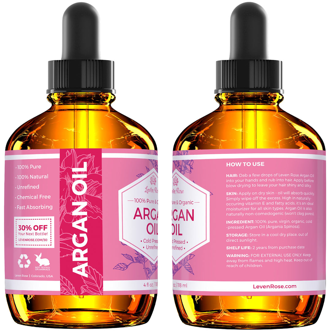 Argan Oil for Face, Hair and Skin - 4 oz 100% Pure Moroccan Cold-Pressed Organic