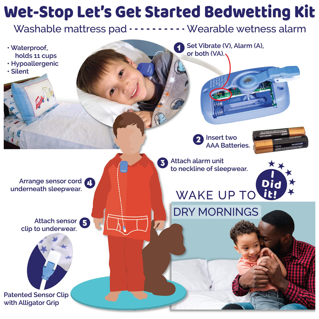 3 Kit: Bedwetting Enuresis Alarm with Waterproof Bed Pad for Boys and Girls