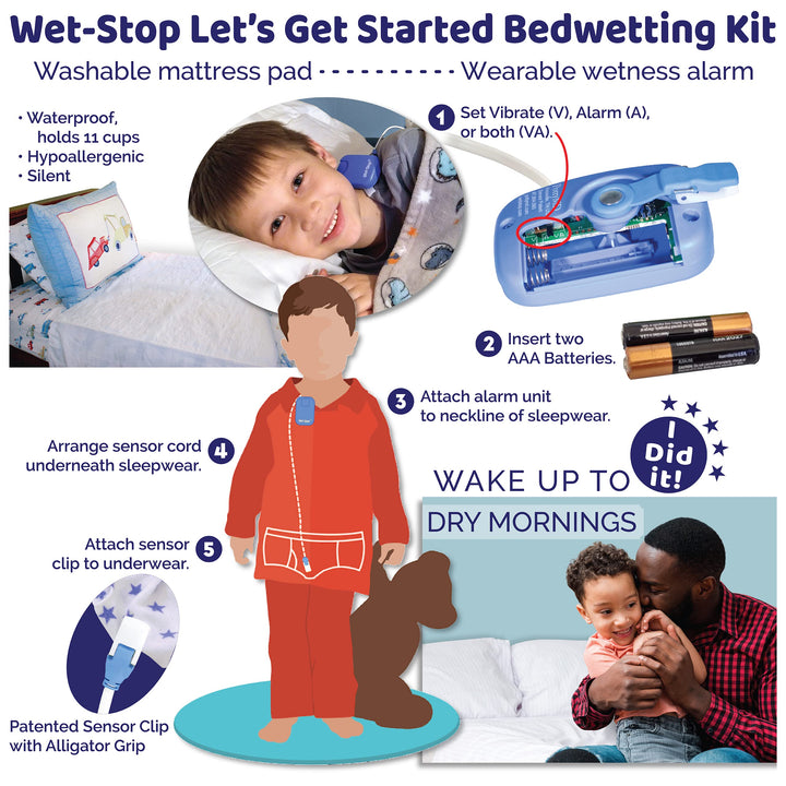 3 Kit: Bedwetting Enuresis Alarm with Waterproof Bed Pad for Boys and Girls