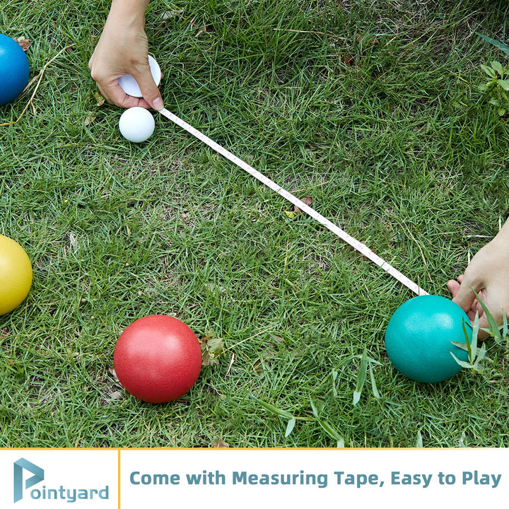 84mm Bocce Ball Set, Outdoor Games for Adults and Family, Backyard Ball Set with 8 PE Bocce Balls & 1 Pallino & Carry Bag & Measuring Tape for Kids Teens Beginners