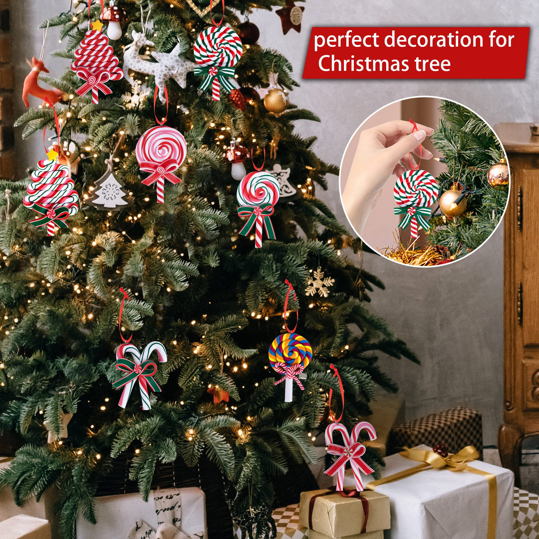 8 Pieces Christmas Lollipop Ornaments,Christmas Candies Polymer Clay Ornament,Xmas Decor Candy Cane Hanging Decorations,Sweets Candy Pendant Xmas Tree Party Supplies