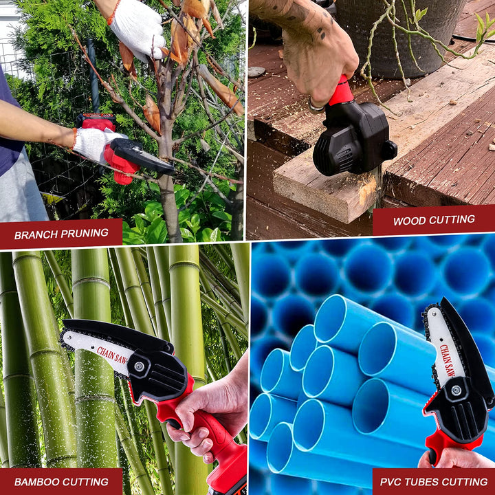 Mini Chainsaw Cordless, 4 Inch Electric Chainsaw for Women with 2pcs 2000mAh Rechargeable Battery 24V Portable Chainsaw Splash Baffle Safety Button, Handheld Chainsaw for Wood Cutting Tree Trimming