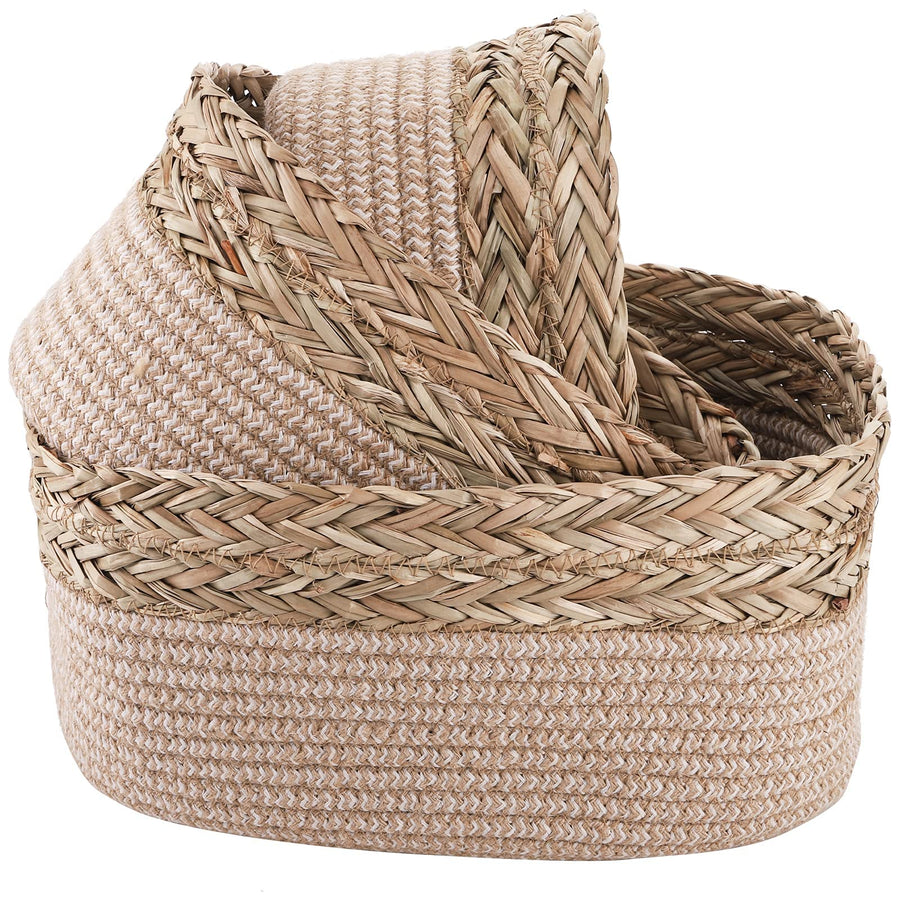 Set of 3 Small Rope Baskets, Woven Seagrass and Cotton Rope Basket for Organizing