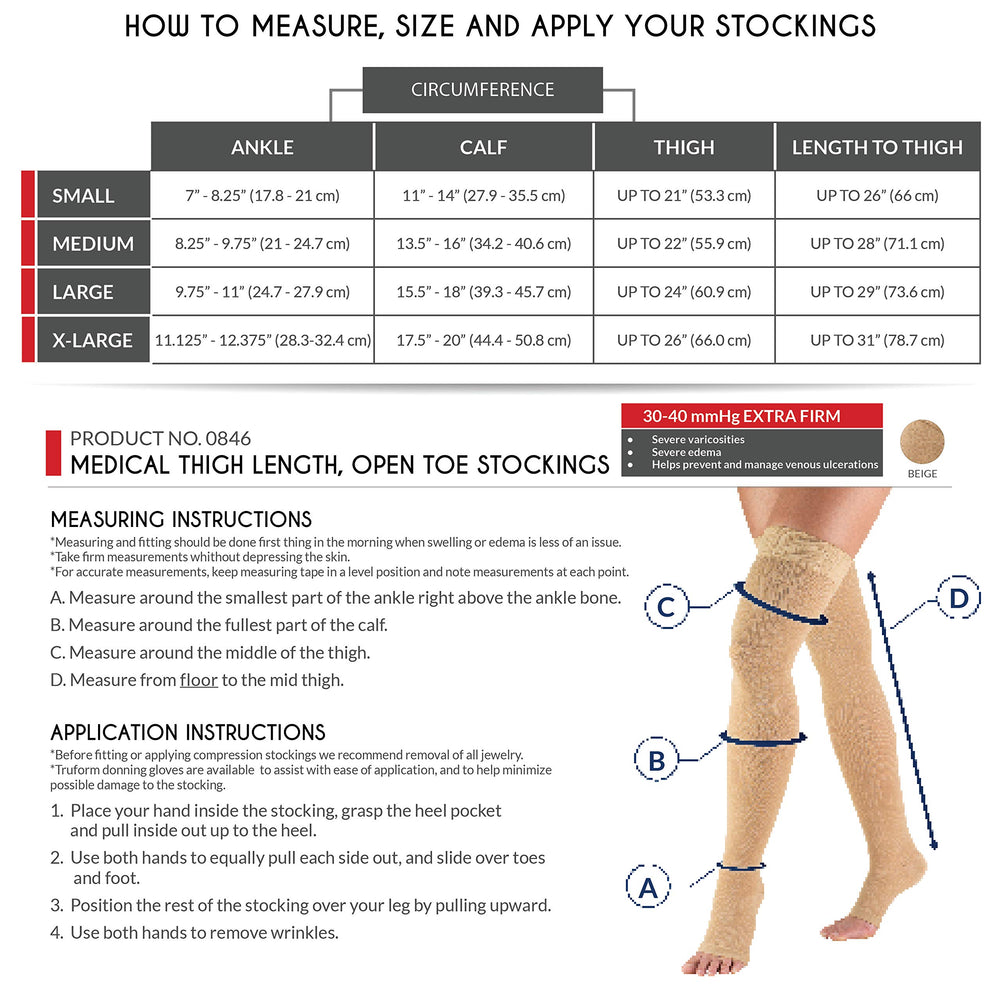 Truform Open Toe, Thigh High 30-40 mmHg Compression Stockings, Beige, Small