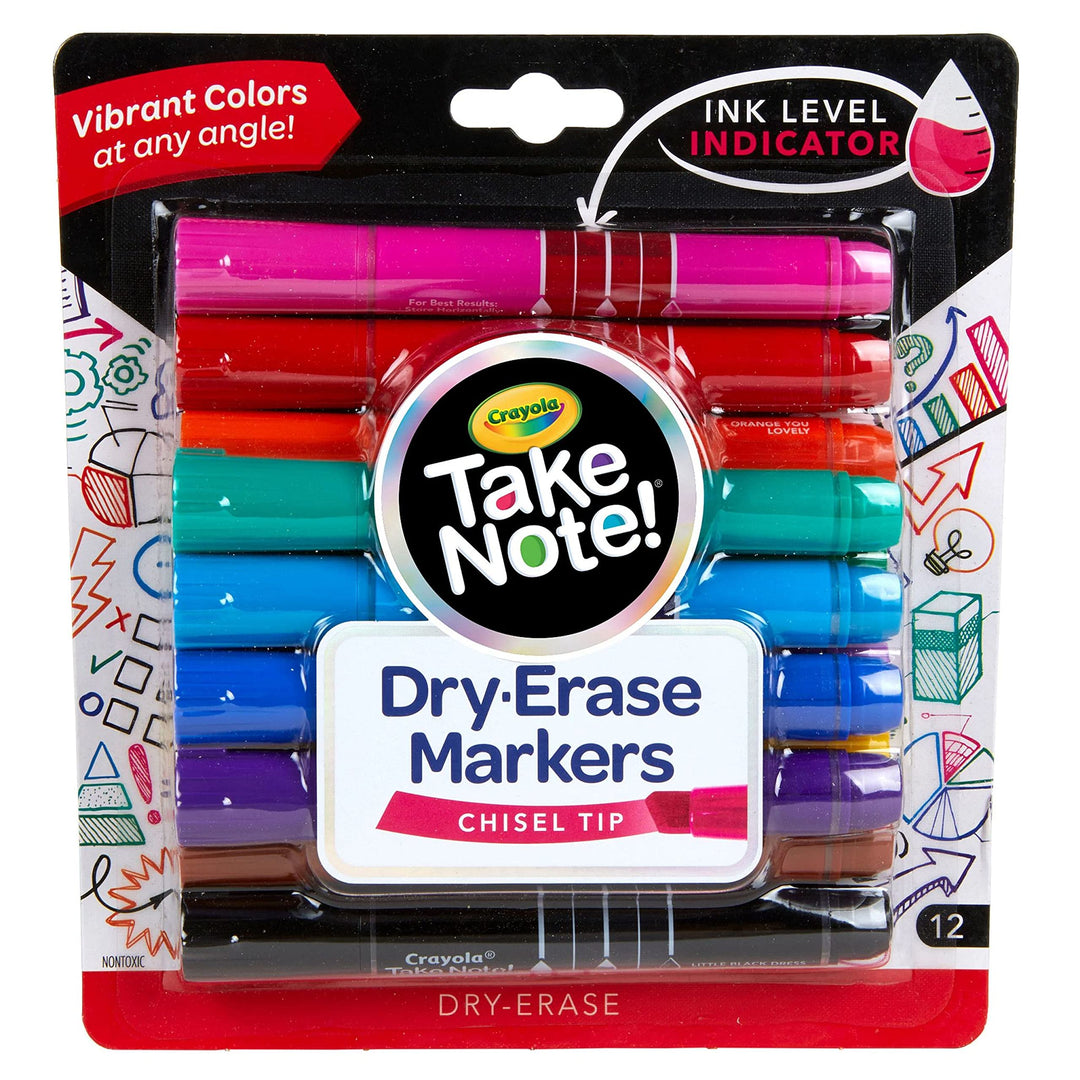 Take Note Dry Erase Markers (12ct) Whiteboard Markers for Teachers, Low Odor, Chisel Tip, School Classroom Supplies